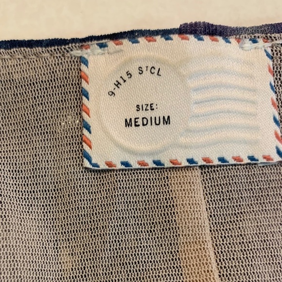 Anthropologie Postmark Y2K Watercolor Ruched Mesh on Mesh Peplum Top - Picture 5 of 12